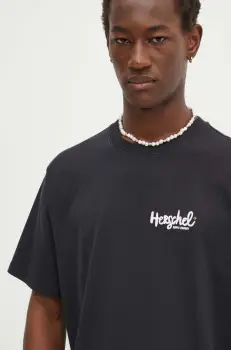 Herschel tricou din bumbac barbati, culoarea negru, cu imprimeu imagine