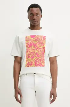 Herschel tricou din bumbac culoarea bej, cu imprimeu, 50546-05977 imagine