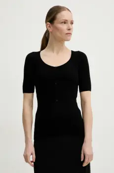 Herskind bluza din amestec de matase Mie femei, culoarea negru, uni, 5535106 imagine