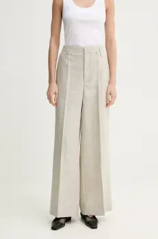 Herskind pantaloni din amestec de in Poppy femei, culoarea bej, lat, high waist, 5542188 imagine