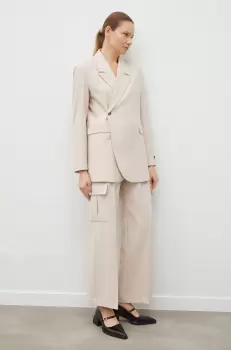 Herskind pantaloni din lana culoarea bej, drept, high waist imagine