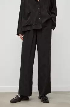 Herskind pantaloni femei, culoarea negru, lat, high waist imagine