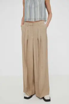 Herskind pantaloni Lotus femei, culoarea bej, lat, high waist, 5114110 imagine