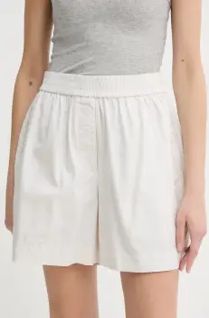 Herskind pantaloni scurti din bumbac Alma femei, culoarea bej, cu imprimeu, high waist, 5564172 imagine