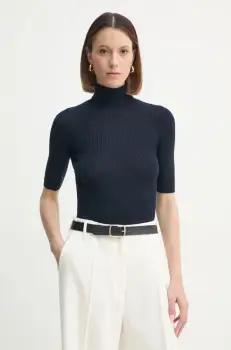 Herskind pulover de lana Evangalista femei, culoarea albastru marin, light, cu guler, 5432825 imagine