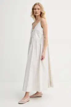 Herskind rochie din bumbac Miranda culoarea bej, midi, evazati, 5571172 imagine