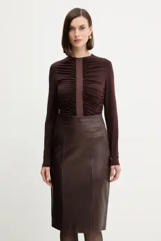 Herve Leger bluza Veronica culoarea maro, uni, RMJ1498061 imagine