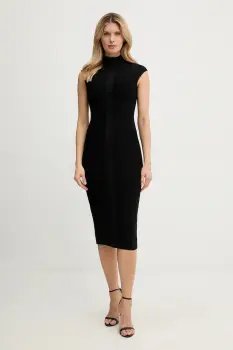 Herve Leger rochie Davina culoarea negru, midi, mulata, HLT8567266 imagine