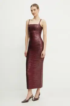 Herve Leger rochie Gemma culoarea bordo, maxi, mulata, HFL8503778 imagine