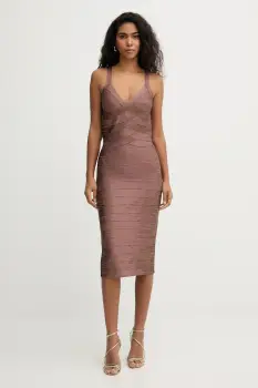 Herve Leger rochie Indie culoarea maro, midi, mulata, HFL8549936 imagine