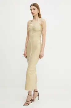 Herve Leger rochie Iris culoarea auriu, maxi, mulata, HLM8505780 imagine