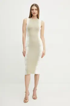 Herve Leger rochie Ruby culoarea auriu, midi, mulata, CBI8498804 imagine