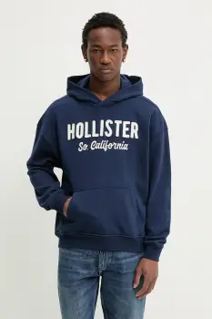 Hollister Co. bluza culoarea bleumarin, cu gluga, cu imprimeu, KI322-5388-200 imagine