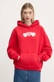 Hollister Co. bluza femei, culoarea rosu, cu gluga, cu imprimeu, KI352-5132 imagine