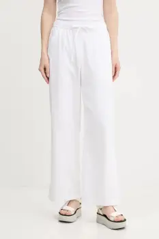 Hollister Co. pantaloni de bumbac culoarea alb, drept, high waist, KI356-5063 imagine