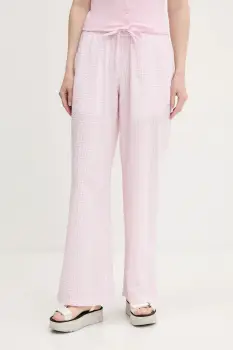 Hollister Co. pantaloni de bumbac culoarea roz, drept, high waist, KI356-5063 imagine