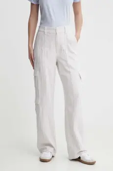 Hollister Co. pantaloni din in culoarea alb, lat, high waist imagine