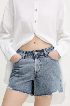 Hollister Co. pantaloni scurti din denim uni, high waist, KI349-5160 imagine