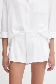 Hollister Co. pantaloni scurti din in culoarea alb, uni, medium waist, KI349-5124 imagine