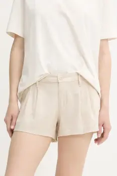 Hollister Co. pantaloni scurti din in culoarea bej, uni, high waist, KI349-5124 imagine