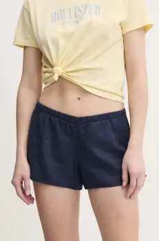 Hollister Co. pantaloni scurti din in femei, culoarea albastru marin, neted, high waist, KI349-5077 imagine