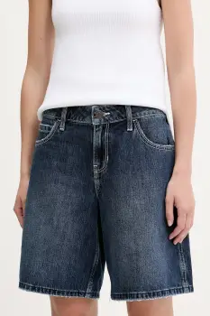 Hollister Co. pantaloni scurti jeans culoarea bleumarin, uni, high waist, KI349-5221 imagine