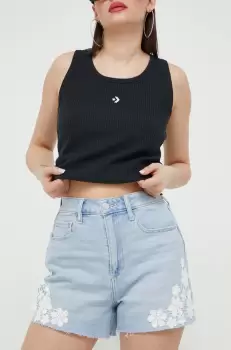 Hollister Co. pantaloni scurti jeans CURVY JEANS femei, cu imprimeu, high waist imagine