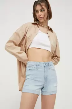 Hollister Co. pantaloni scurti jeans CURVY JEANS femei, neted, high waist imagine