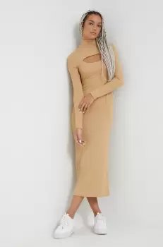 Hollister Co. rochie culoarea bej, midi, mulata imagine