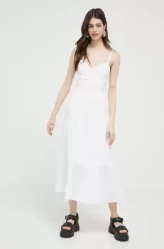 Hollister Co. rochie din bumbac culoarea alb, midi, evazati imagine