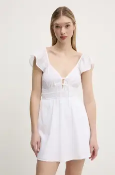 Hollister Co. rochie din bumbac culoarea alb, mini, evazati, KI359-5054 imagine