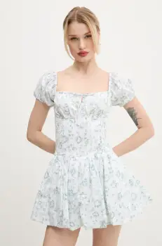 Hollister Co. rochie din bumbac culoarea alb, mini, evazati, KI359-5085 imagine