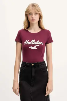 Hollister Co. tricou din bumbac culoarea bordo, KI357-5016 imagine