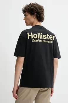 Hollister Co. tricou din bumbac culoarea negru, cu imprimeu, KI323-5007 imagine