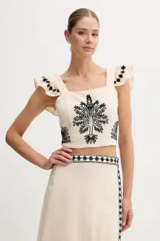 Hoss Intropia bluza din amestec de in culoarea bej, cu imprimeu, 5879153 imagine