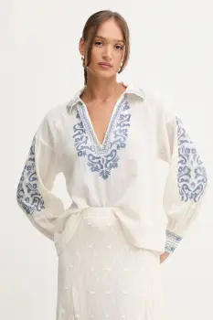 Hoss Intropia bluza din in culoarea bej, cu imprimeu, 6282664 imagine