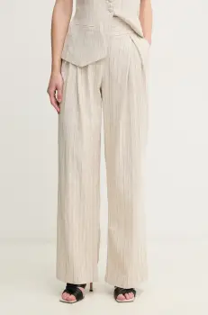 Hoss Intropia pantaloni din amestec de in femei, culoarea bej, lat, high waist, 6549013 imagine