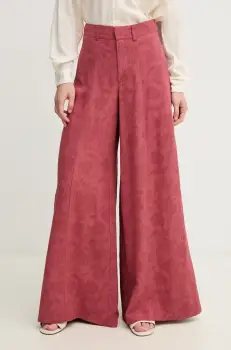 Hoss Intropia pantaloni din amestec de in femei, culoarea rosu, lat, high waist, 6549010 imagine