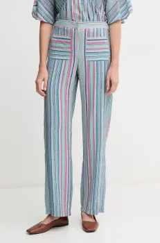 Hoss Intropia pantaloni femei, culoarea turcoaz, drept, high waist, 6549017 imagine