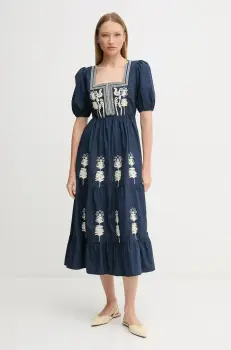 Hoss Intropia rochie din bumbac culoarea bleumarin, midi, evazati, 8229095 imagine