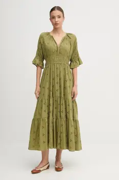 Hoss Intropia rochie din bumbac culoarea verde, maxi, evazati, 8222112 imagine