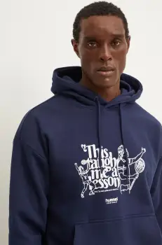 Hummel bluza barbati, culoarea albastru marin, cu gluga, cu imprimeu, 226098 imagine