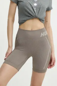 Hummel pantaloni scurti de antrenament Christel culoarea maro, cu imprimeu, high waist, 213755 imagine