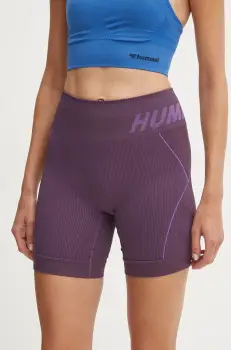 Hummel pantaloni scurti de antrenament Christel culoarea maro, cu imprimeu, high waist, 213755 imagine