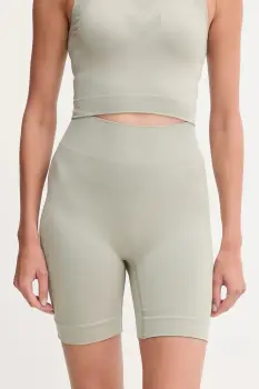 Hummel pantaloni scurti de antrenament culoarea verde, uni, high waist, 230078 imagine