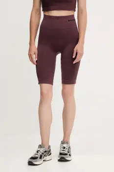 Hummel pantaloni scurti de antrenament Tif culoarea roz, uni, high waist imagine