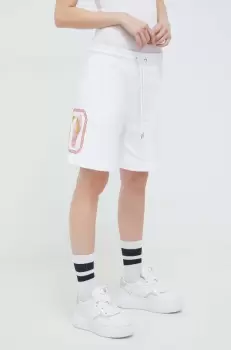 Iceberg pantaloni scurti din bumbac culoarea alb, cu imprimeu, high waist imagine