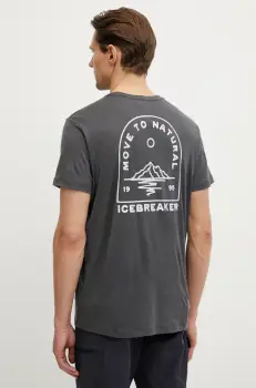 Icebreaker tricou sport Road to Cook culoarea gri, cu imprimeu, IB0A576F0A11 imagine