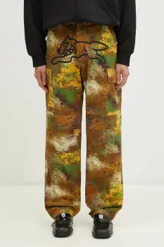 ICECREAM pantaloni de bumbac Running Dog Cargo Pant culoarea verde, drept, IC24430 imagine