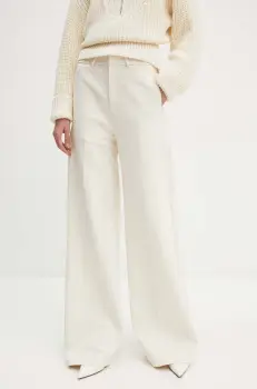 IRO pantaloni de bumbac culoarea bej, drept, high waist, WP23KALANY imagine